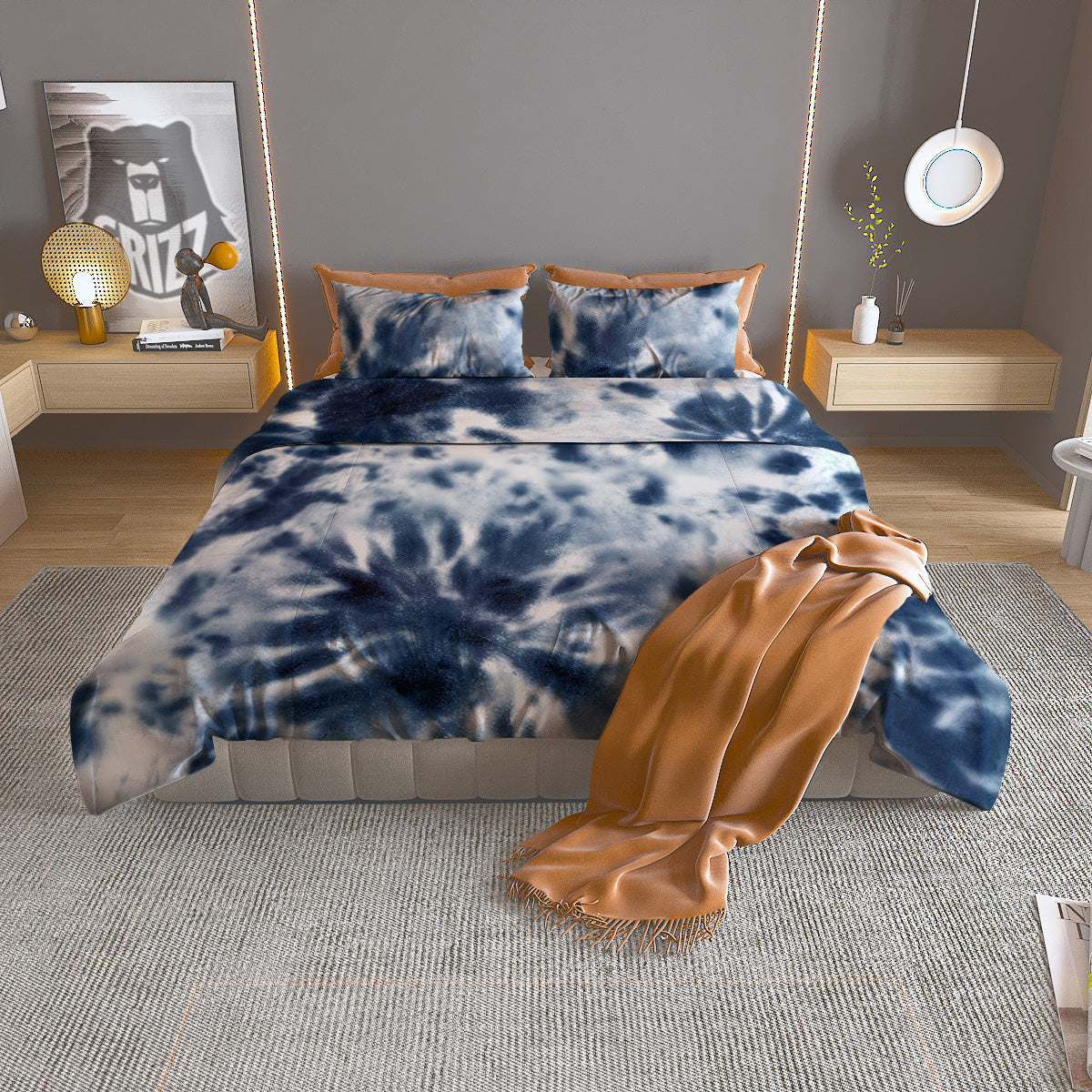 Tattersall Denim Print Pattern Duvet Cover Bedding Set