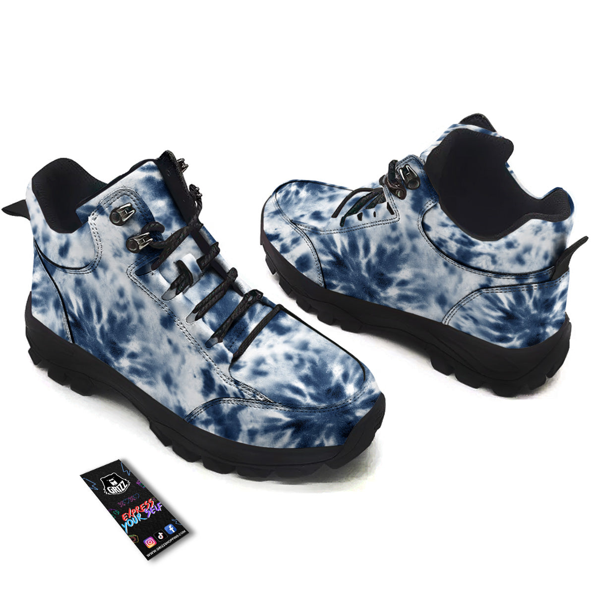 Tie Dye Blue Shibori Print Hiking Shoes-grizzshop
