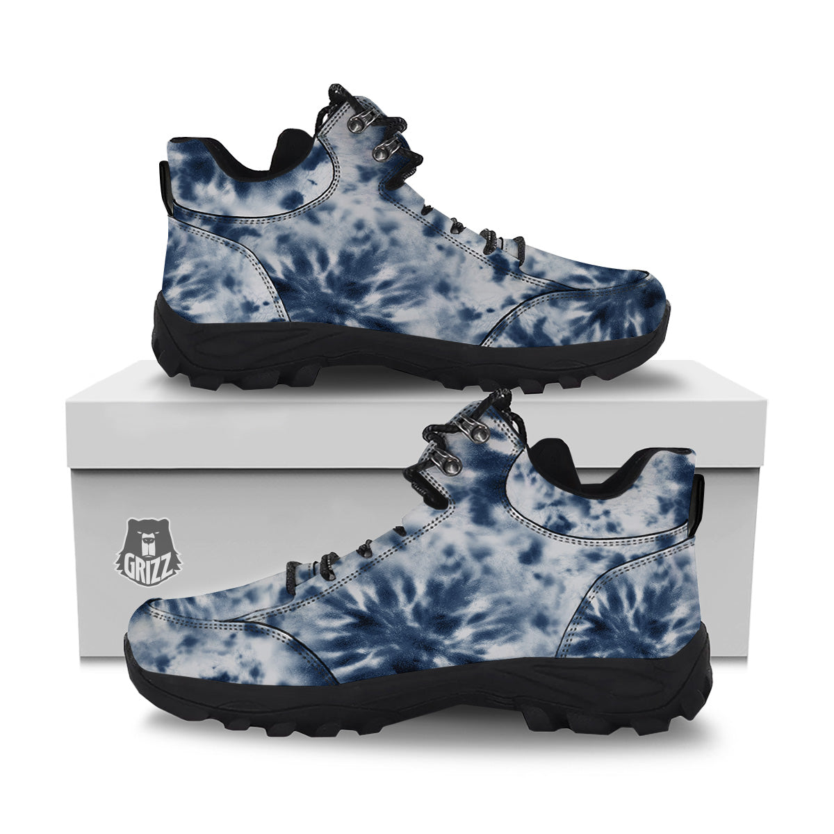 Tie Dye Blue Shibori Print Hiking Shoes-grizzshop