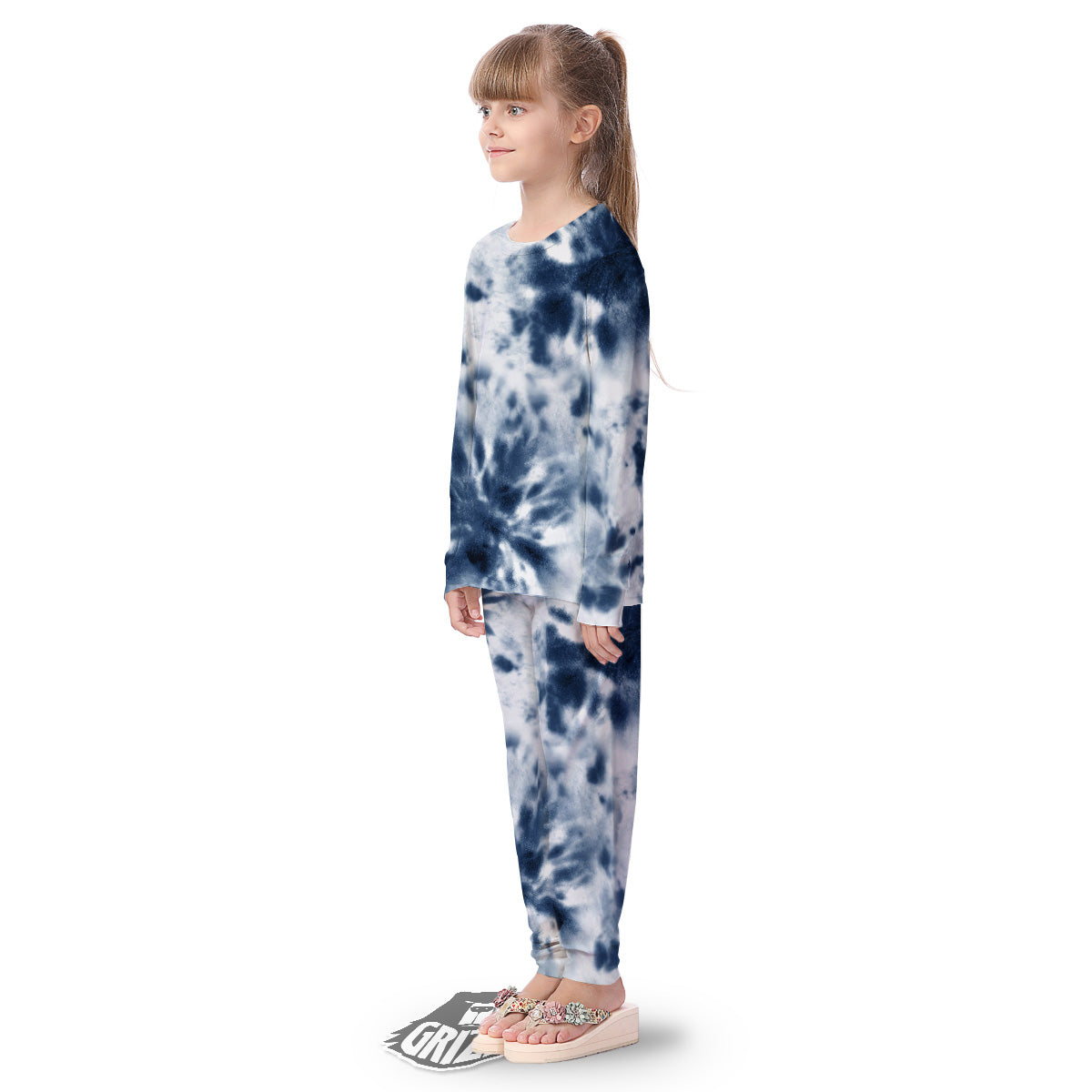 Tie Dye Blue Shibori Print Kid's Pajamas-grizzshop
