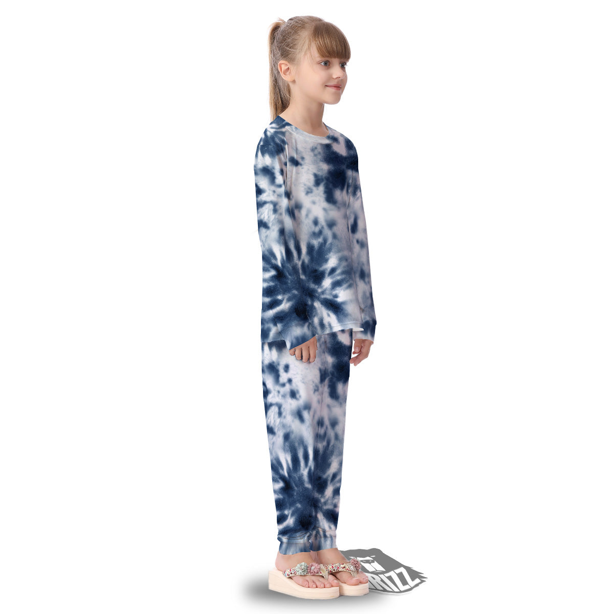 Tie Dye Blue Shibori Print Kid's Pajamas-grizzshop