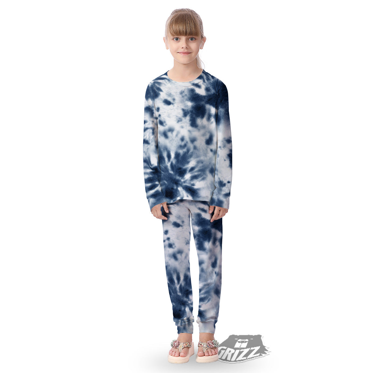 Tie Dye Blue Shibori Print Kid's Pajamas-grizzshop