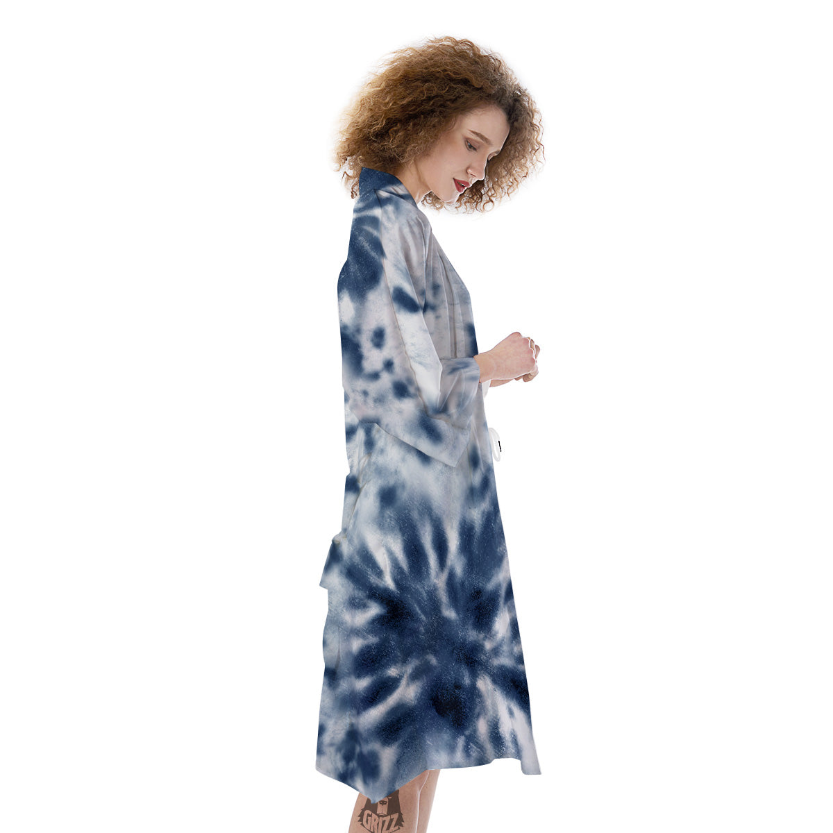 Tie Dye Blue Shibori Print Kimono-grizzshop