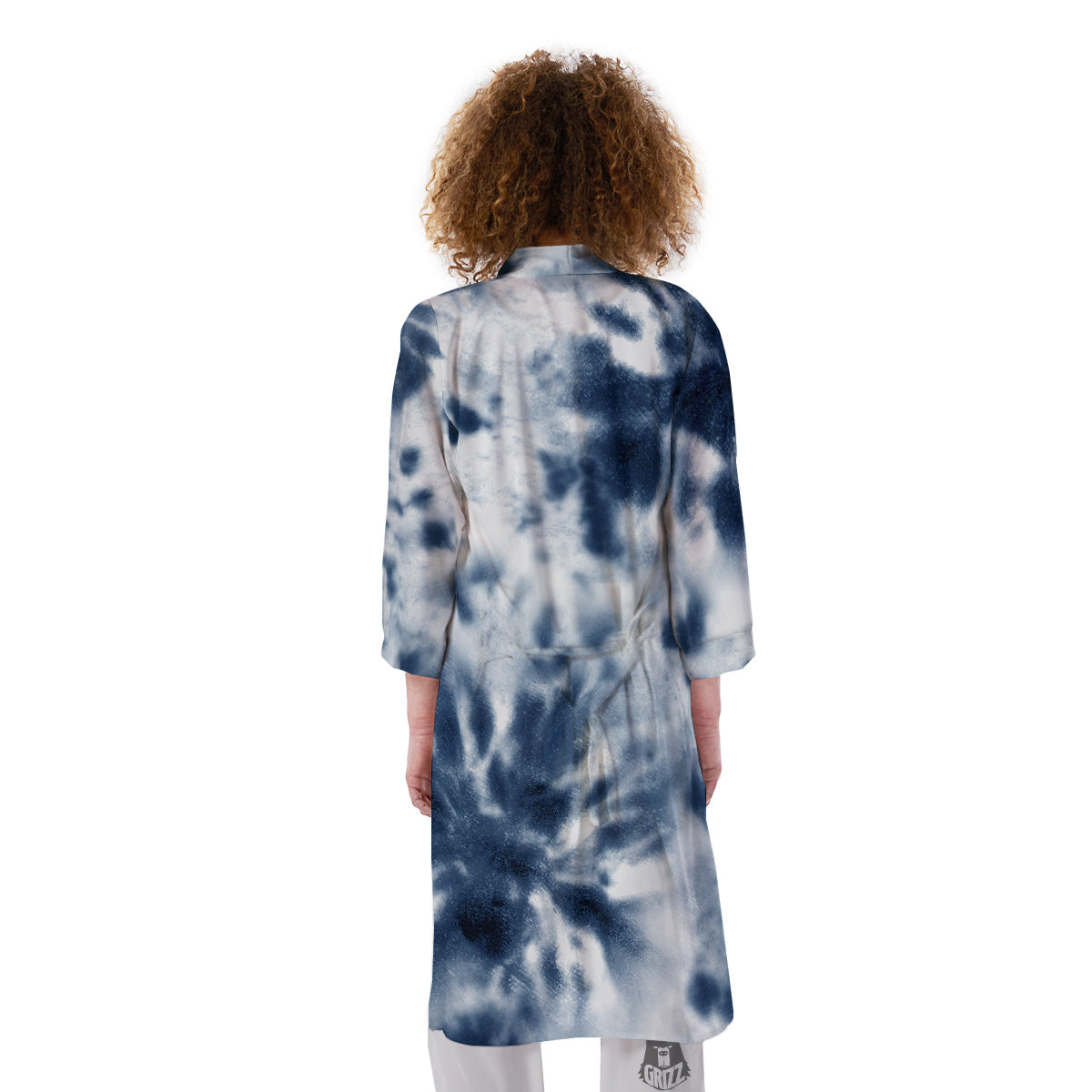 Tie Dye Blue Shibori Print Kimono-grizzshop