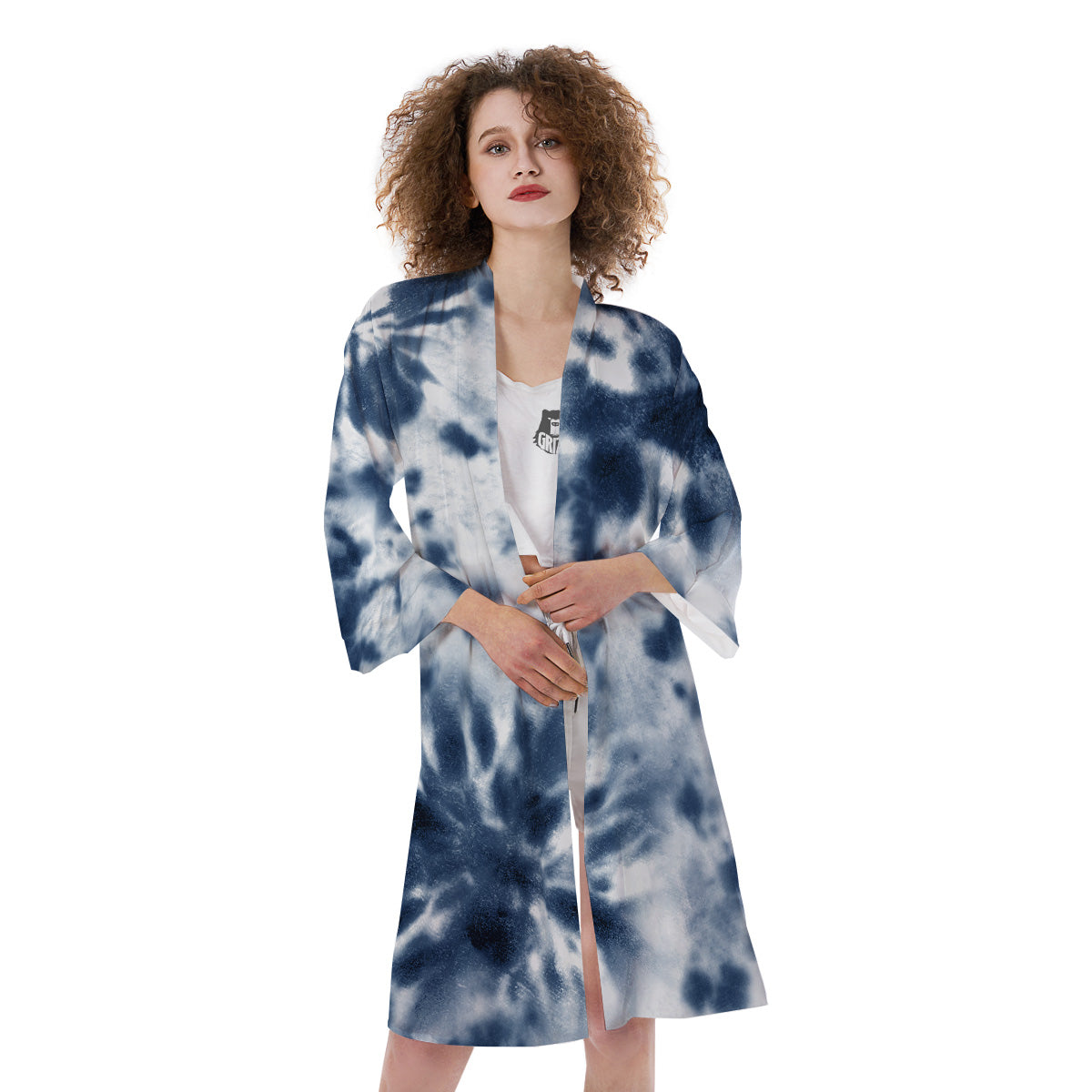 Tie Dye Blue Shibori Print Kimono-grizzshop