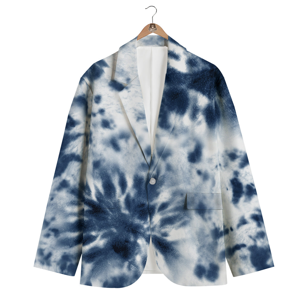 Tie Dye Blue Shibori Print Men's Blazer-grizzshop
