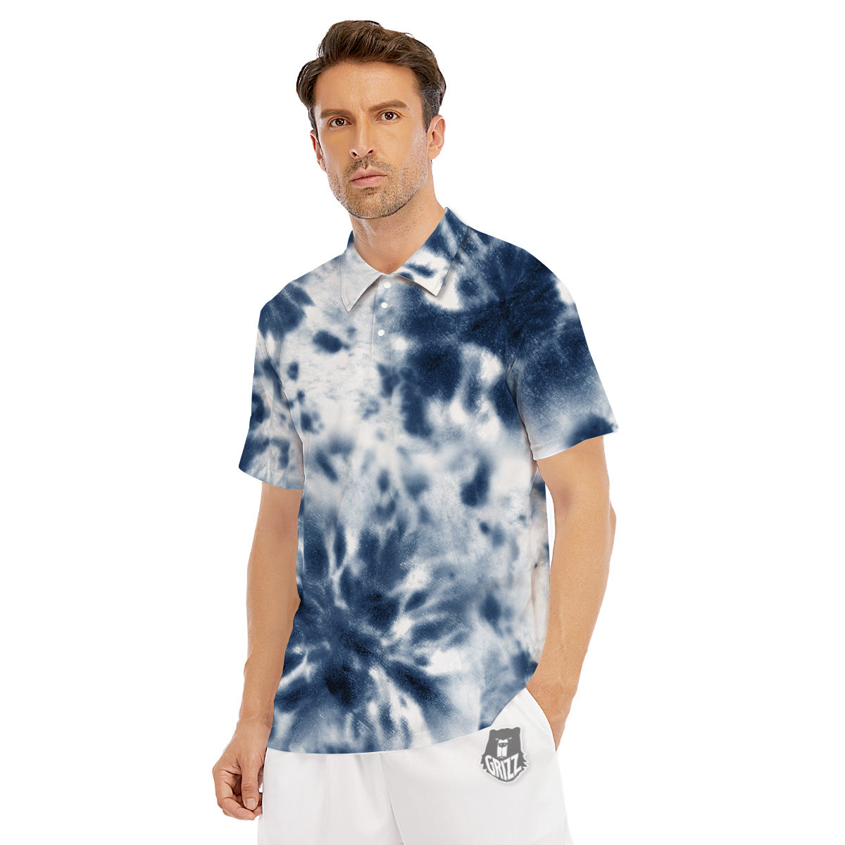Tie Dye Blue Shibori Print Men's Golf Shirts-grizzshop