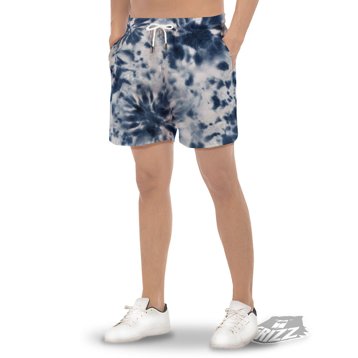 Tie Dye Blue Shibori Print Men's Gym Shorts-grizzshop