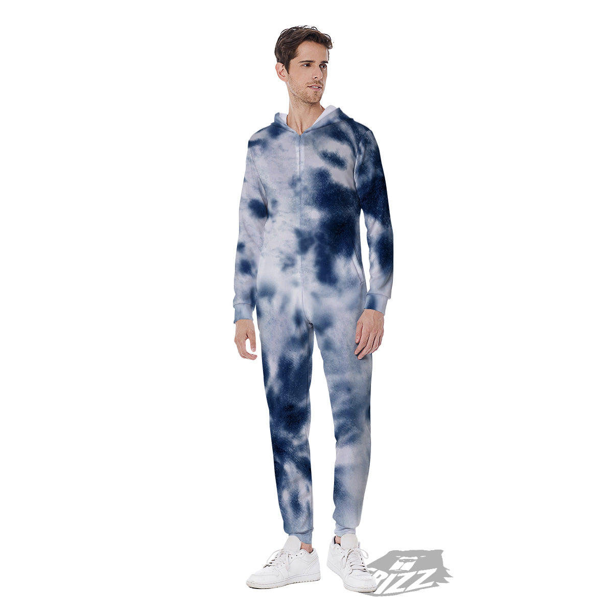 Tie Dye Blue Shibori Print Men's Jumpsuit-grizzshop