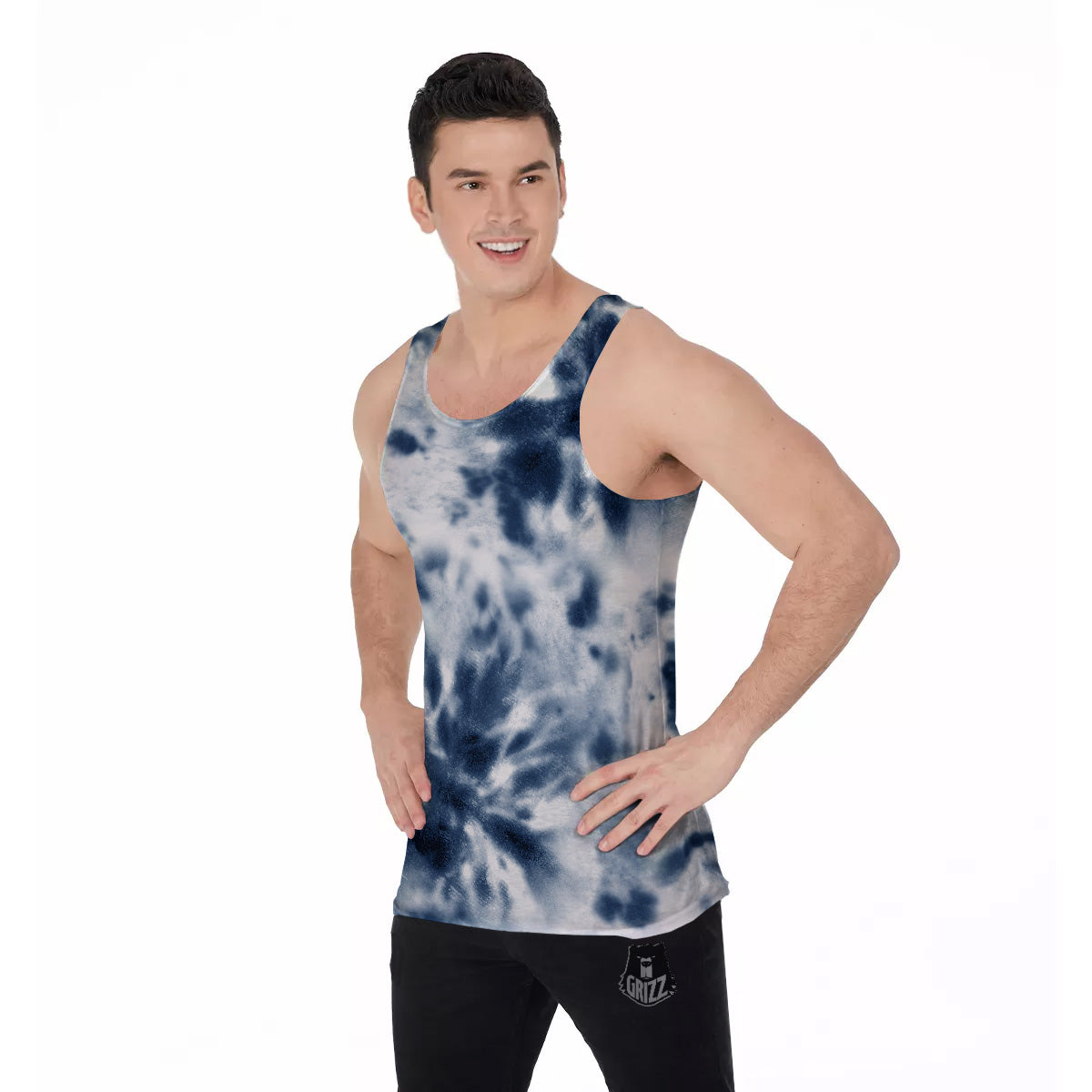 Tie Dye Blue Shibori Print Men's Tank Top-grizzshop