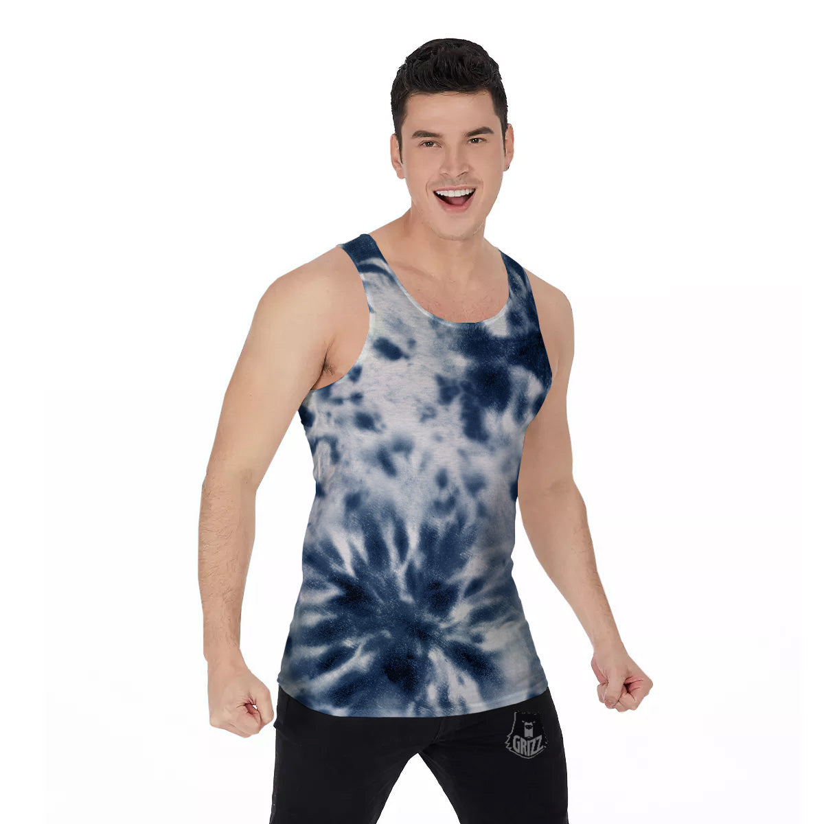 Tie Dye Blue Shibori Print Men's Tank Top-grizzshop