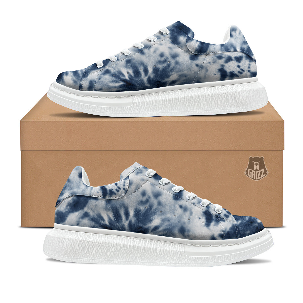 Tie Dye Blue Shibori Print Platform Shoes-grizzshop