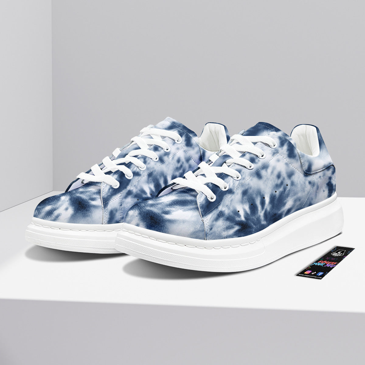 Tie Dye Blue Shibori Print Platform Shoes-grizzshop