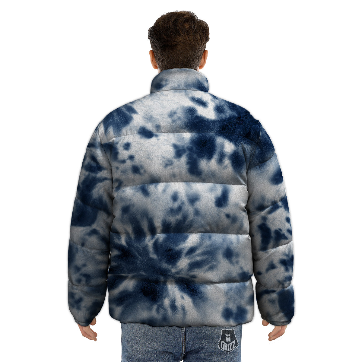 Tie Dye Blue Shibori Print Puffer Jacket-grizzshop