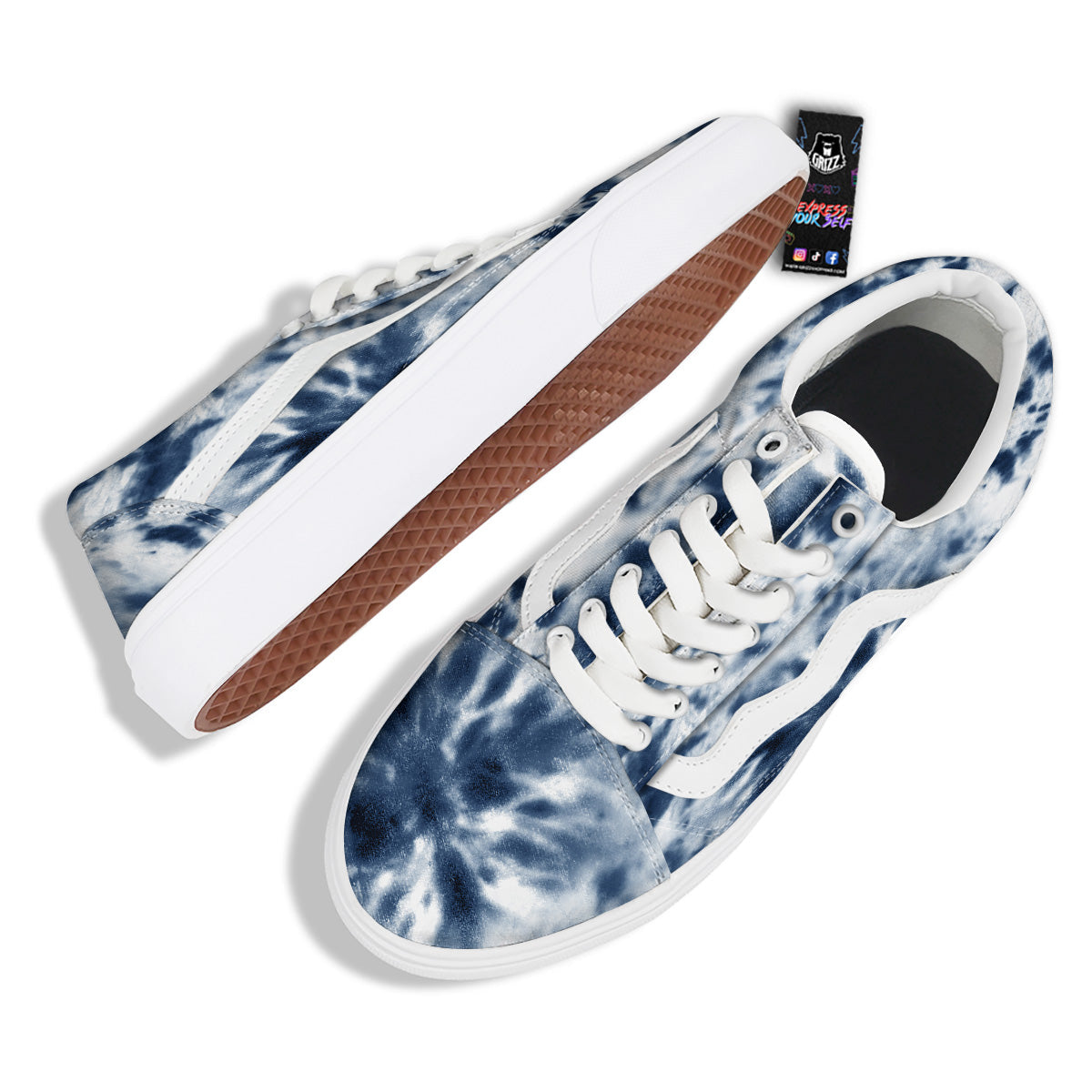 Tie Dye Blue Shibori Print Skate Shoes-grizzshop