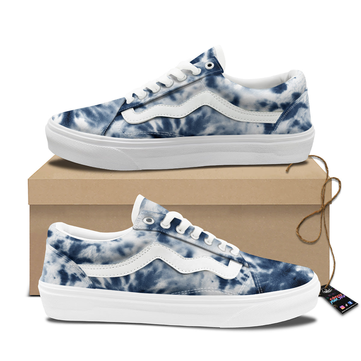 Tie Dye Blue Shibori Print Skate Shoes-grizzshop