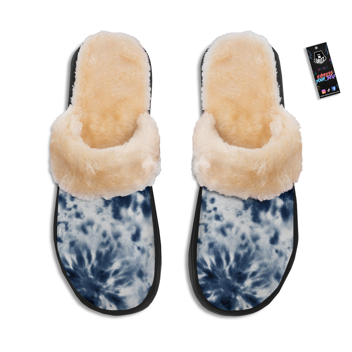 Tie Dye Blue Shibori Print Slippers-grizzshop