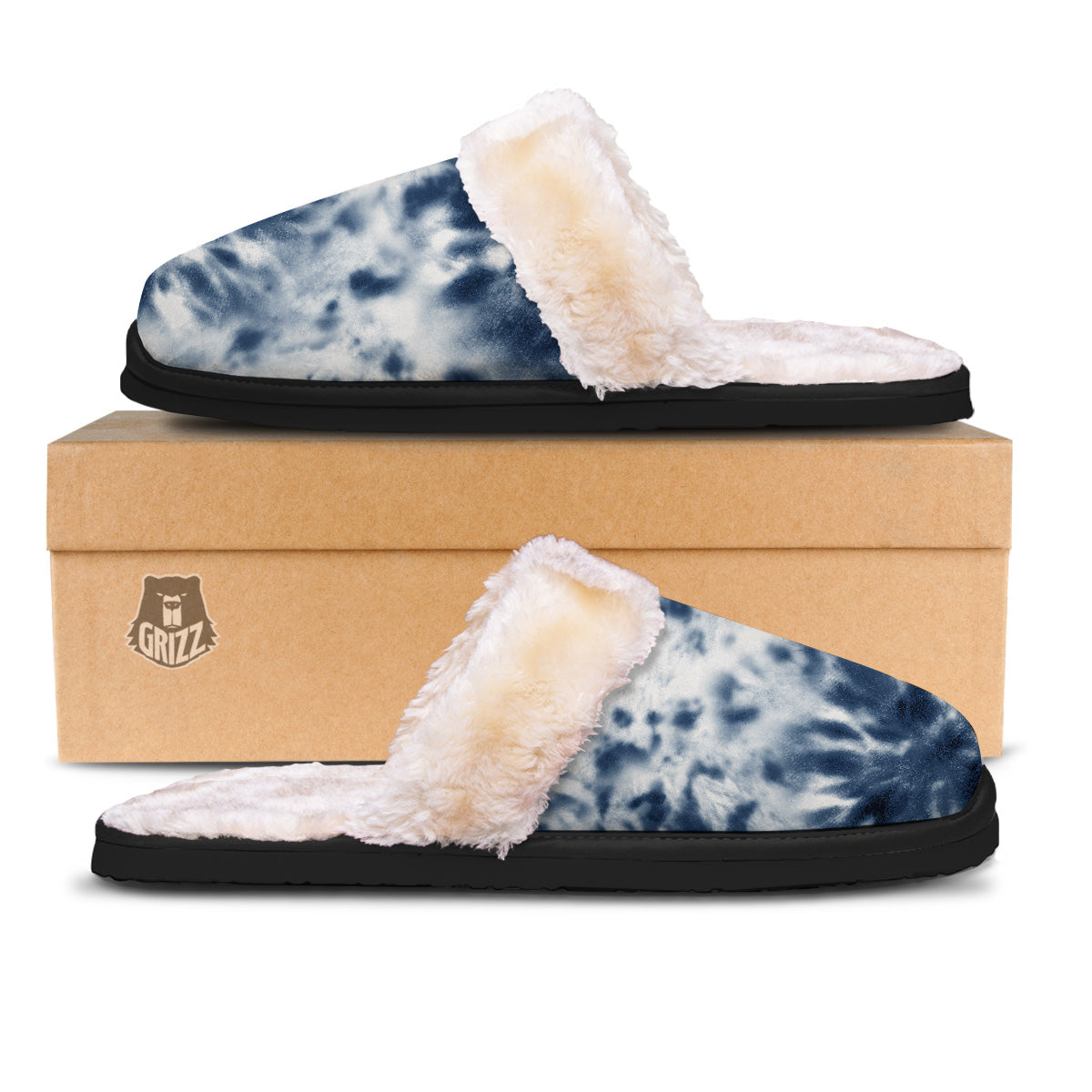 Tie Dye Blue Shibori Print Slippers-grizzshop
