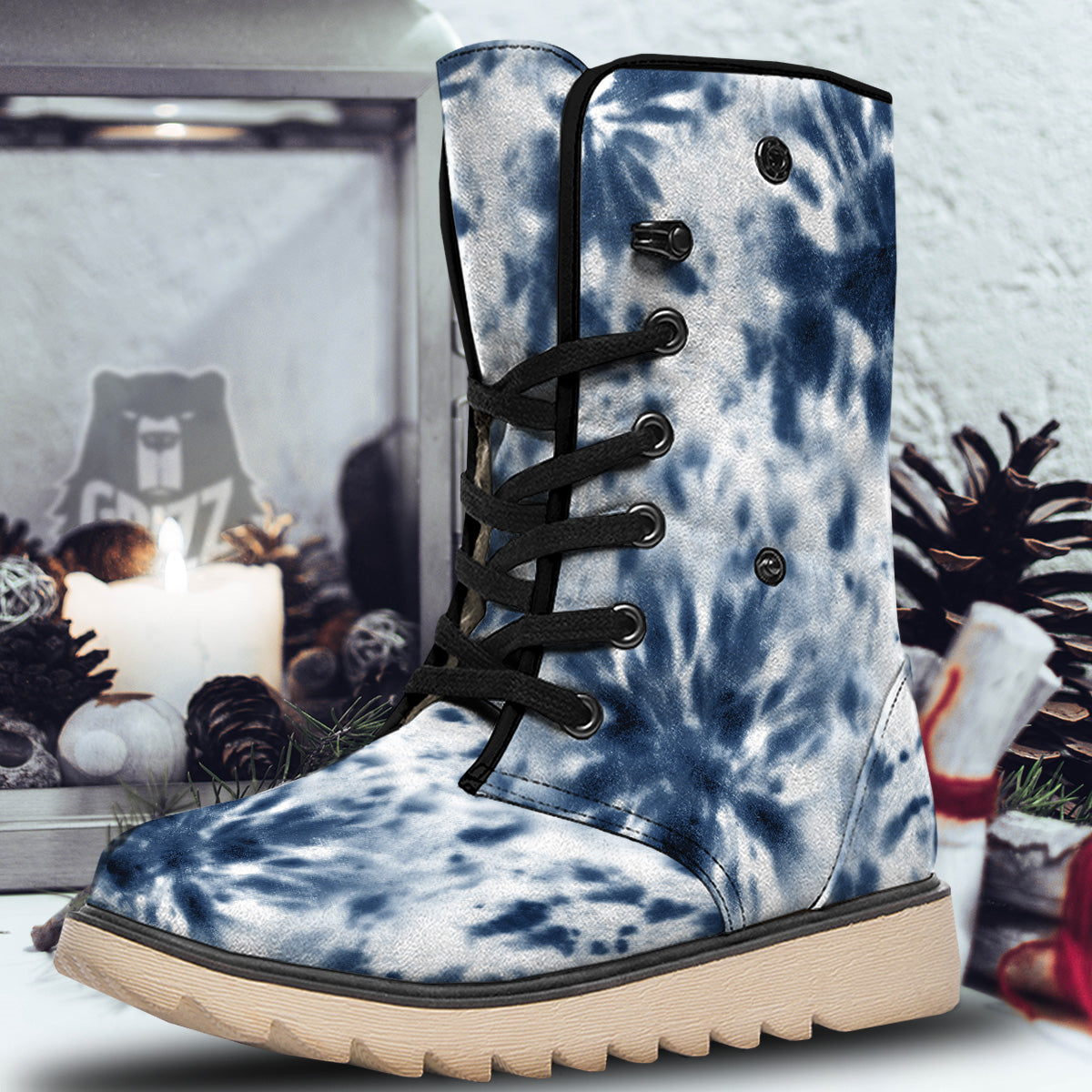 Tie Dye Blue Shibori Print Snow Boots-grizzshop