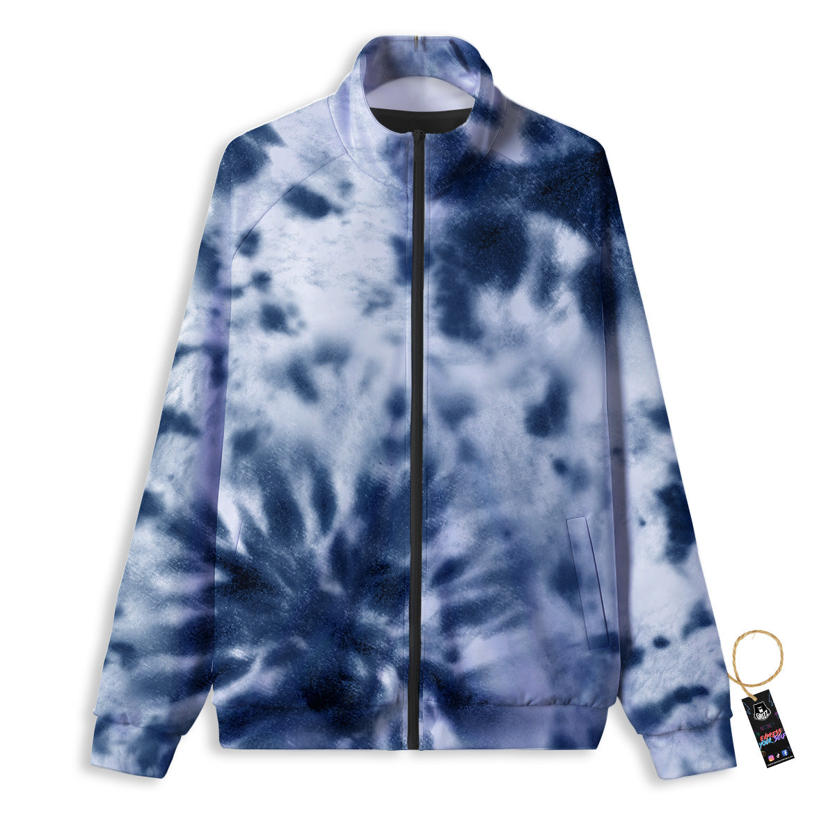 Tie Dye Blue Shibori Print Track Jacket-grizzshop