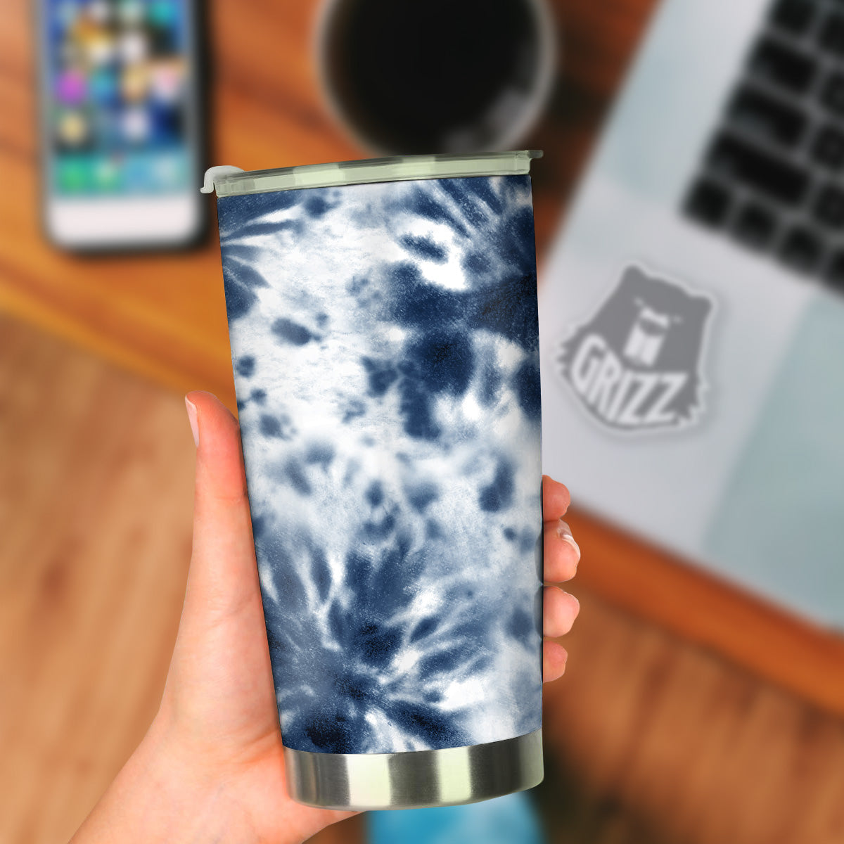 Tie Dye Blue Shibori Print Tumbler-grizzshop