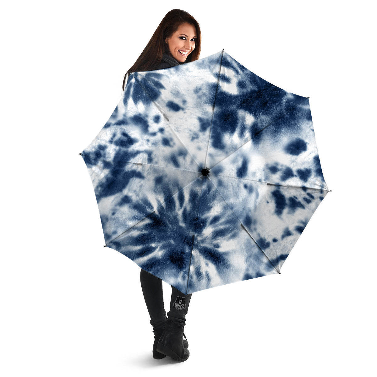 Tie Dye Blue Shibori Print Umbrella-grizzshop