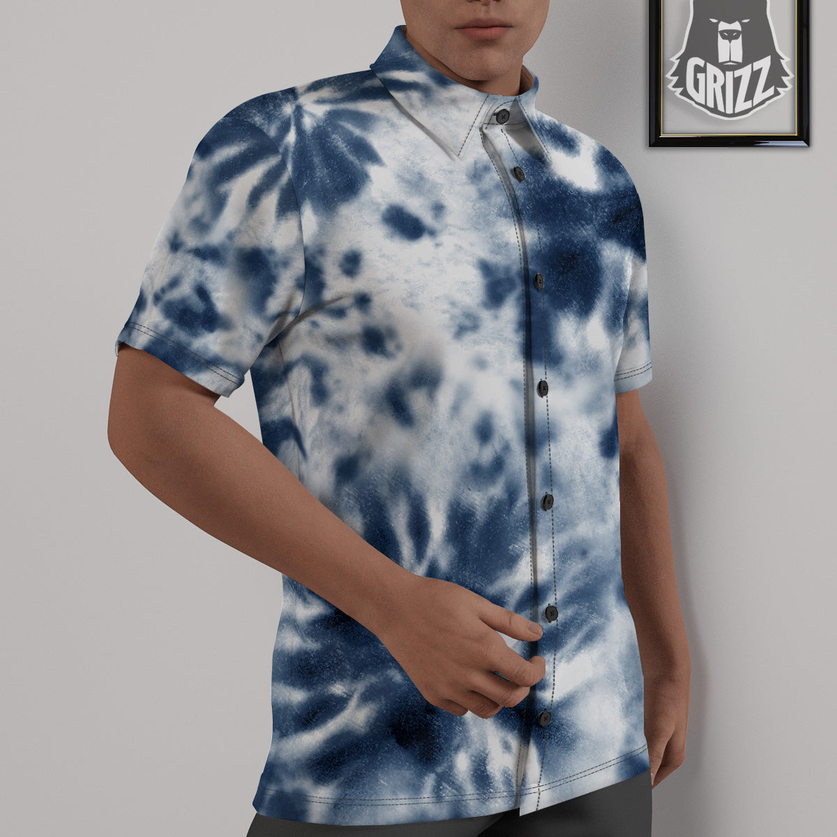 Tie Dye Blue Shibori Print Untucked Shirts-grizzshop