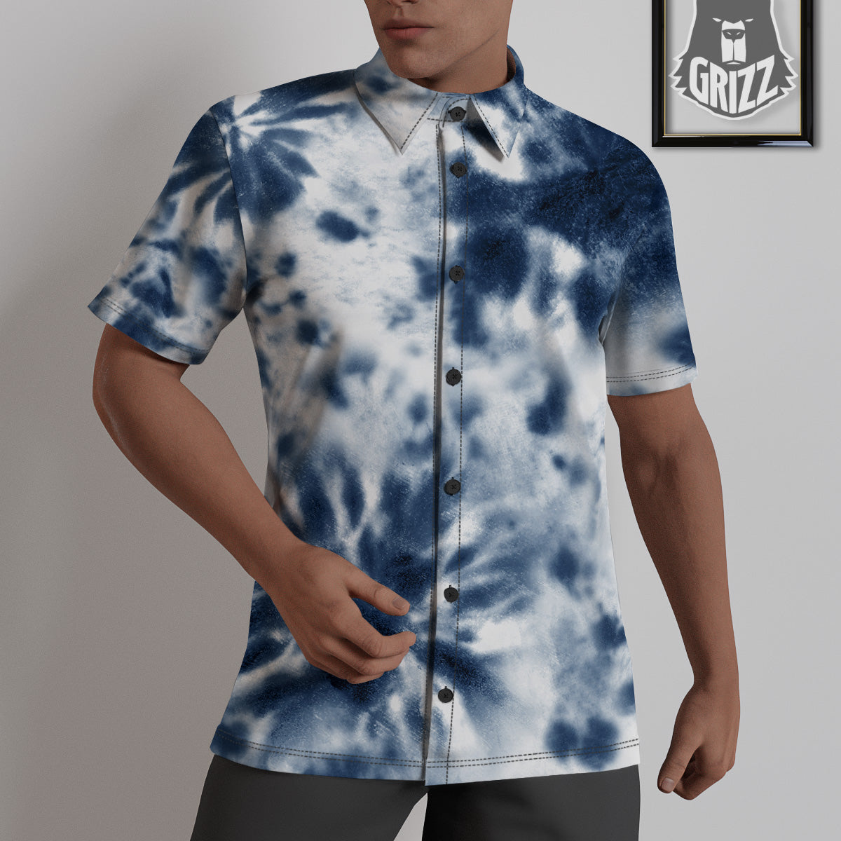 Tie Dye Blue Shibori Print Untucked Shirts-grizzshop