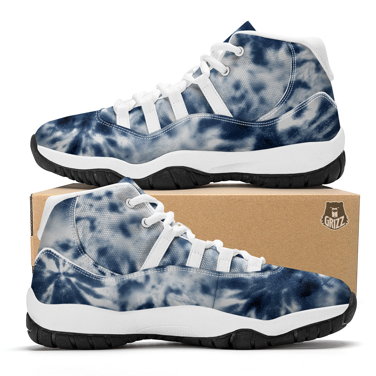 Tie Dye Blue Shibori Print White Bball Shoes-grizzshop
