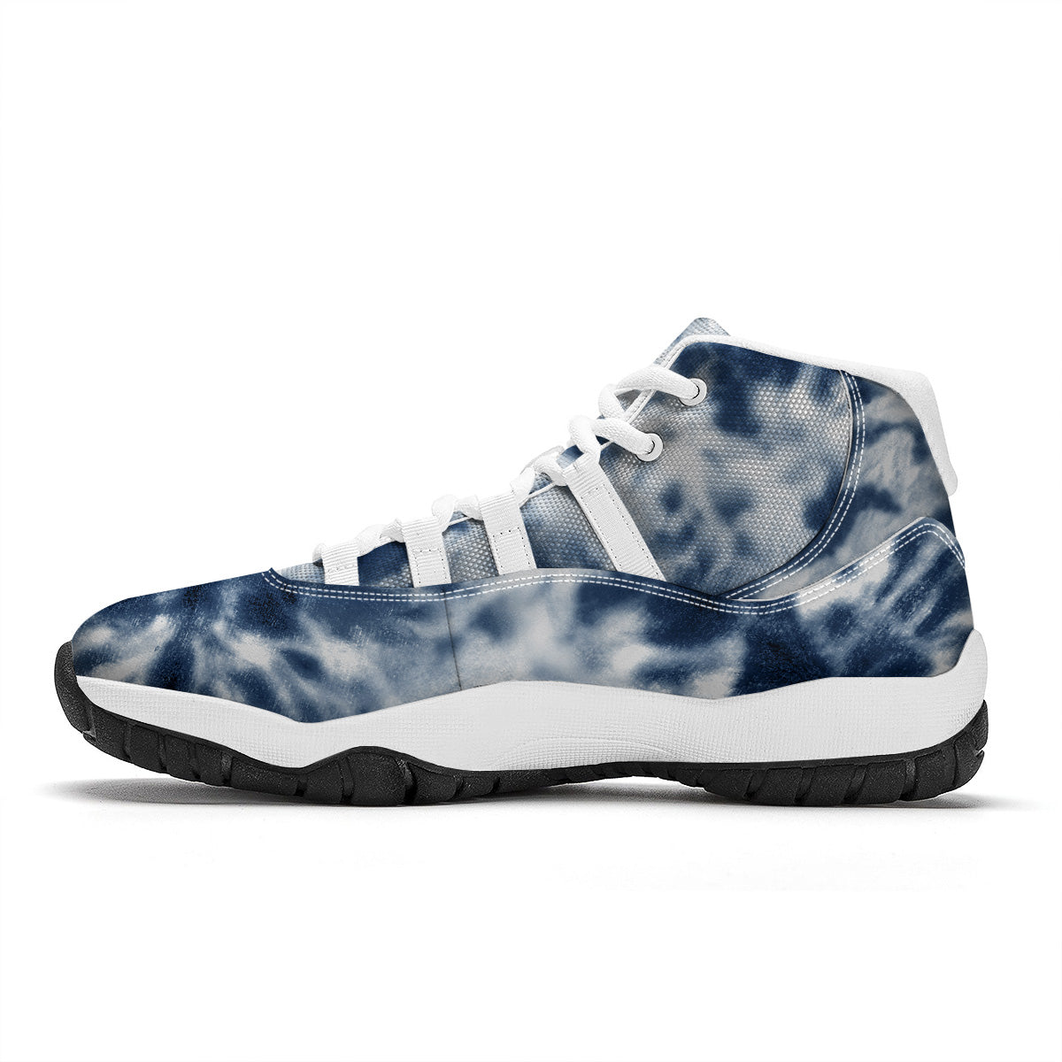 Tie Dye Blue Shibori Print White Bball Shoes-grizzshop