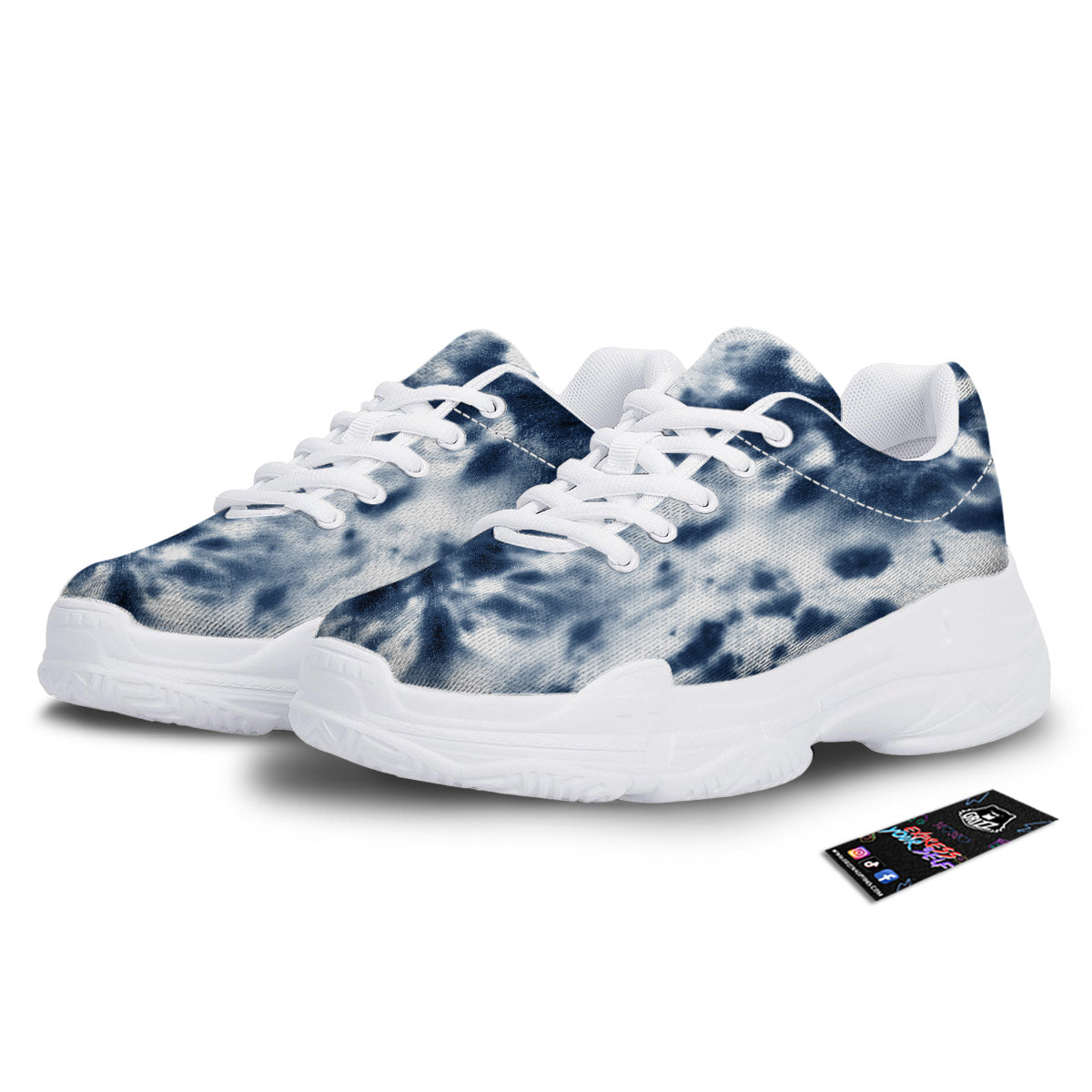 Tie Dye Blue Shibori Print White Chunky Shoes-grizzshop