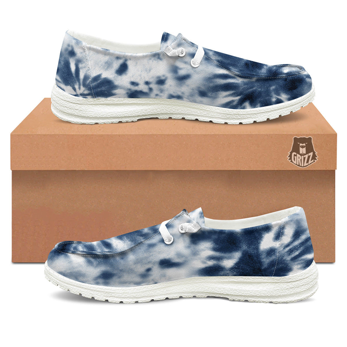 Tie Dye Blue Shibori Print White Loafers-grizzshop