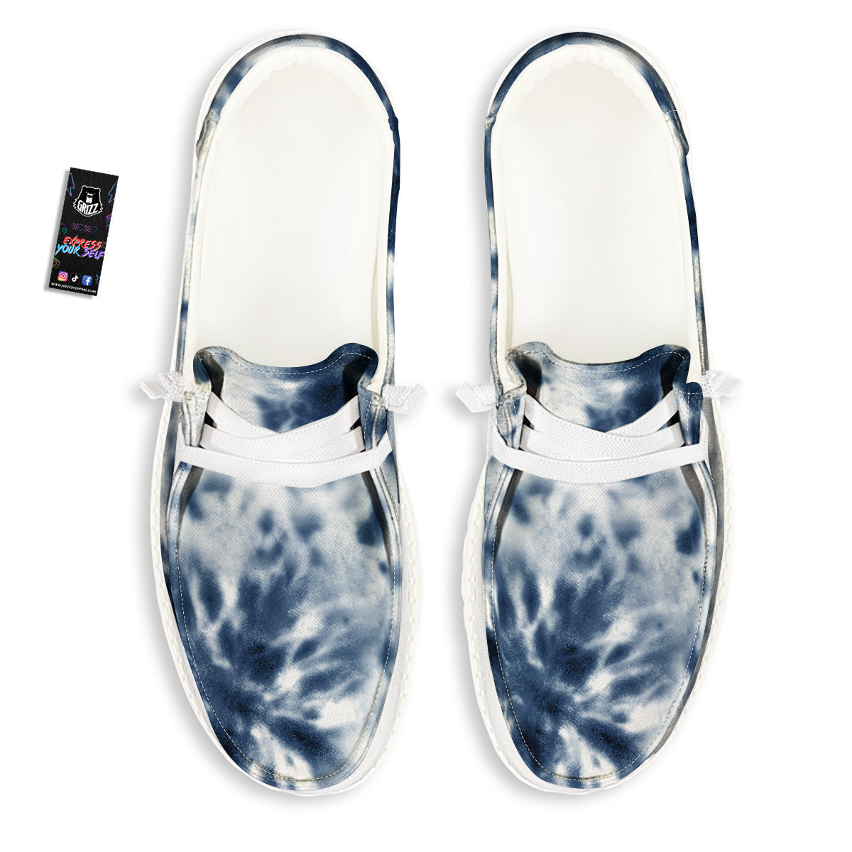 Tie Dye Blue Shibori Print White Loafers-grizzshop