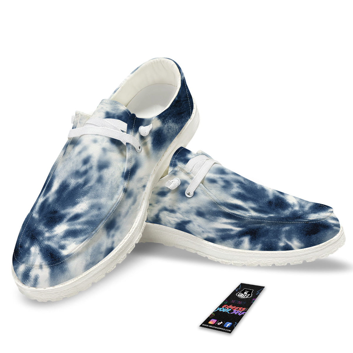 Tie Dye Blue Shibori Print White Loafers-grizzshop