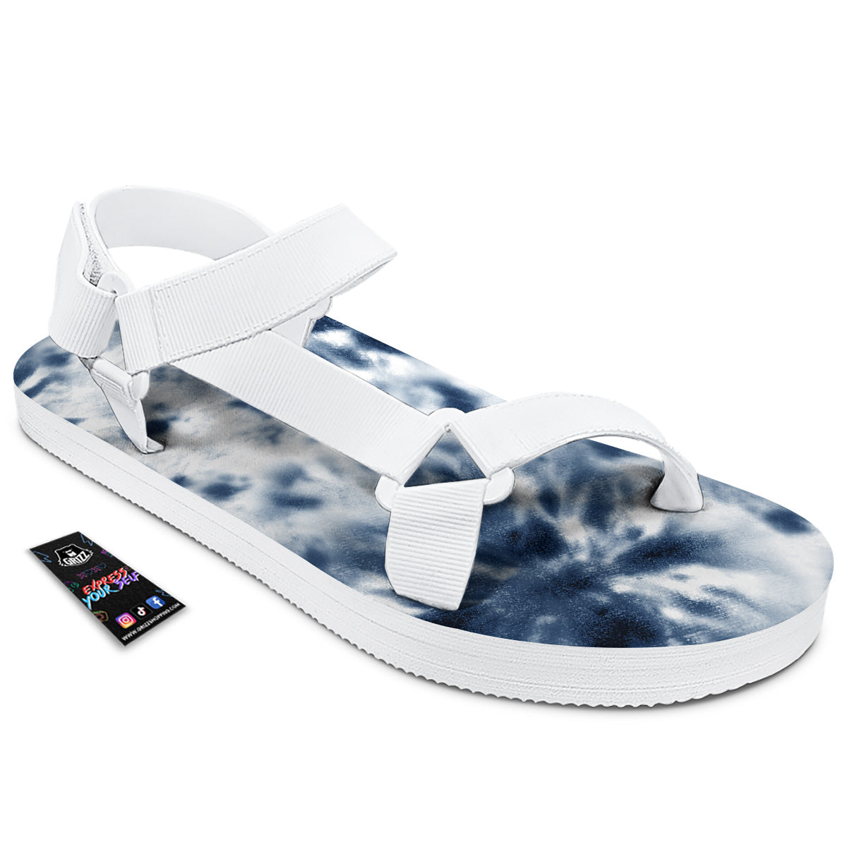 Tie Dye Blue Shibori Print White Open Toe Sandals-grizzshop