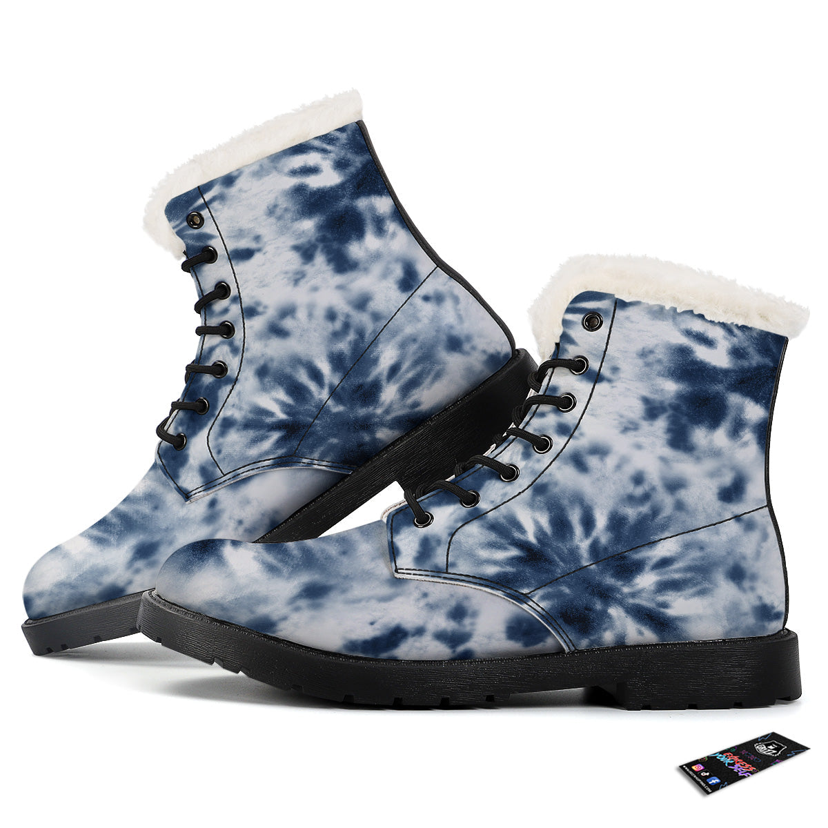 Tie Dye Blue Shibori Print Winter Boots-grizzshop