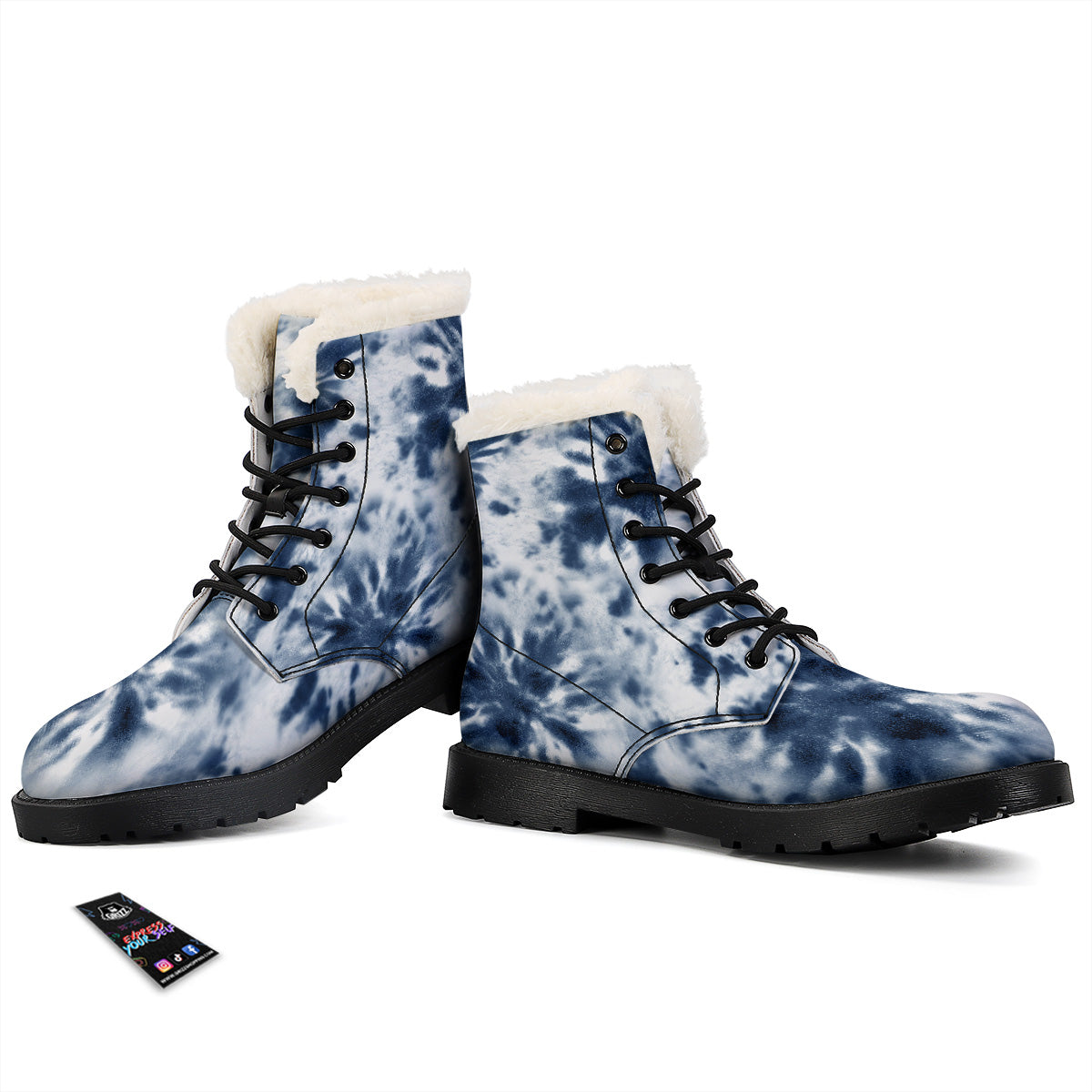 Tie Dye Blue Shibori Print Winter Boots-grizzshop