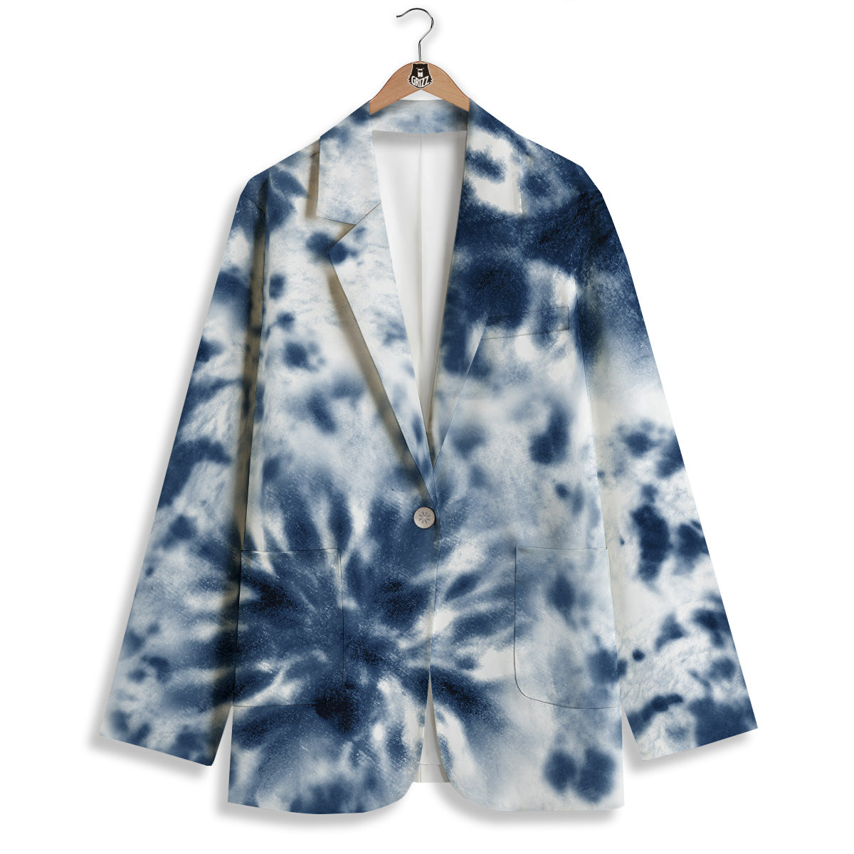 Tie Dye Blue Shibori Print Women's Blazer-grizzshop