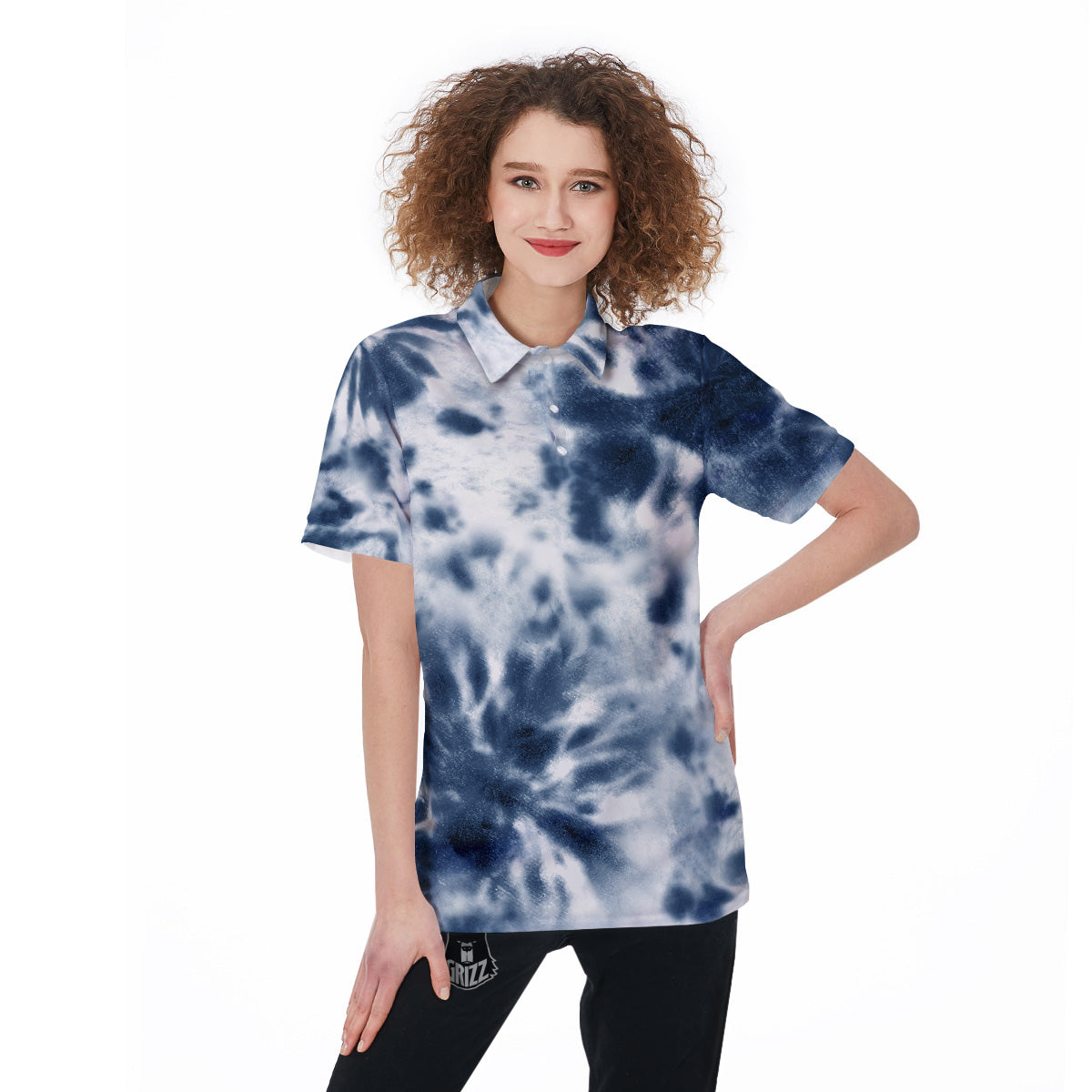 Tie Dye Blue Shibori Print Women's Golf Shirts-grizzshop