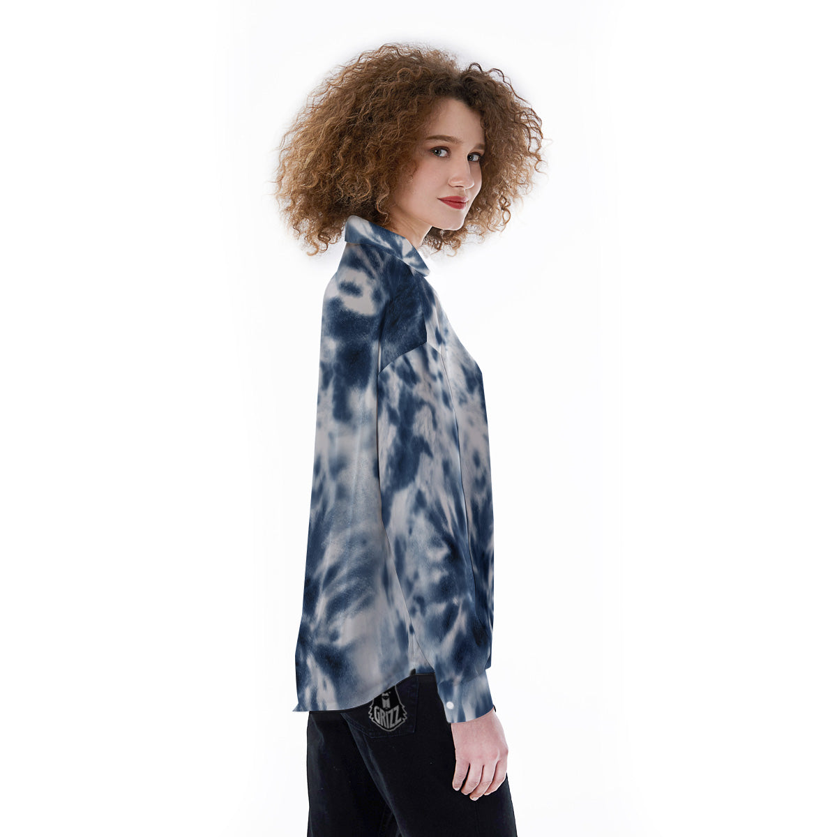 Tie Dye Blue Shibori Print Women's Long Sleeve Shirts-grizzshop