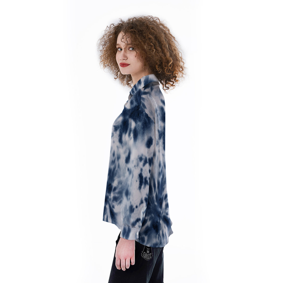 Tie Dye Blue Shibori Print Women's Long Sleeve Shirts-grizzshop