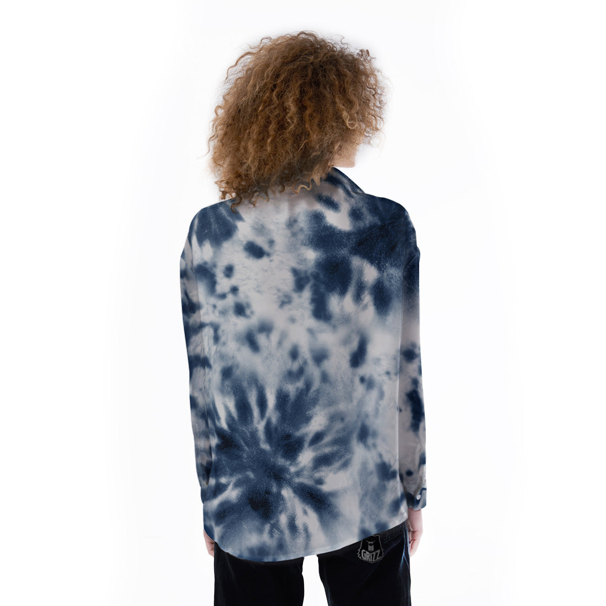 Tie Dye Blue Shibori Print Women's Long Sleeve Shirts-grizzshop