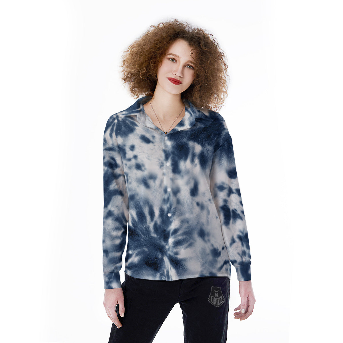 Tie Dye Blue Shibori Print Women's Long Sleeve Shirts-grizzshop