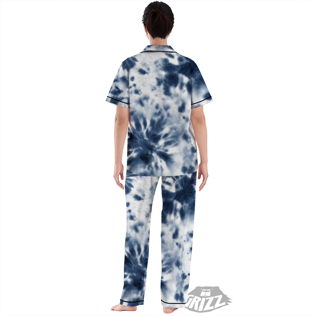 Tie Dye Blue Shibori Print Women's Pajamas Set-grizzshop