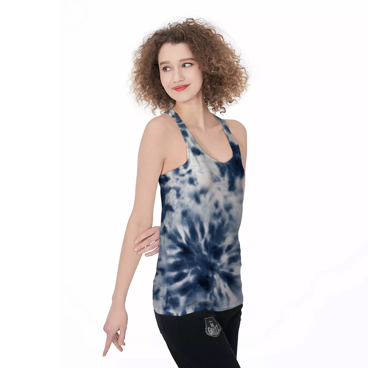 Tie Dye Blue Shibori Print Women's Racerback Tank Top-grizzshop