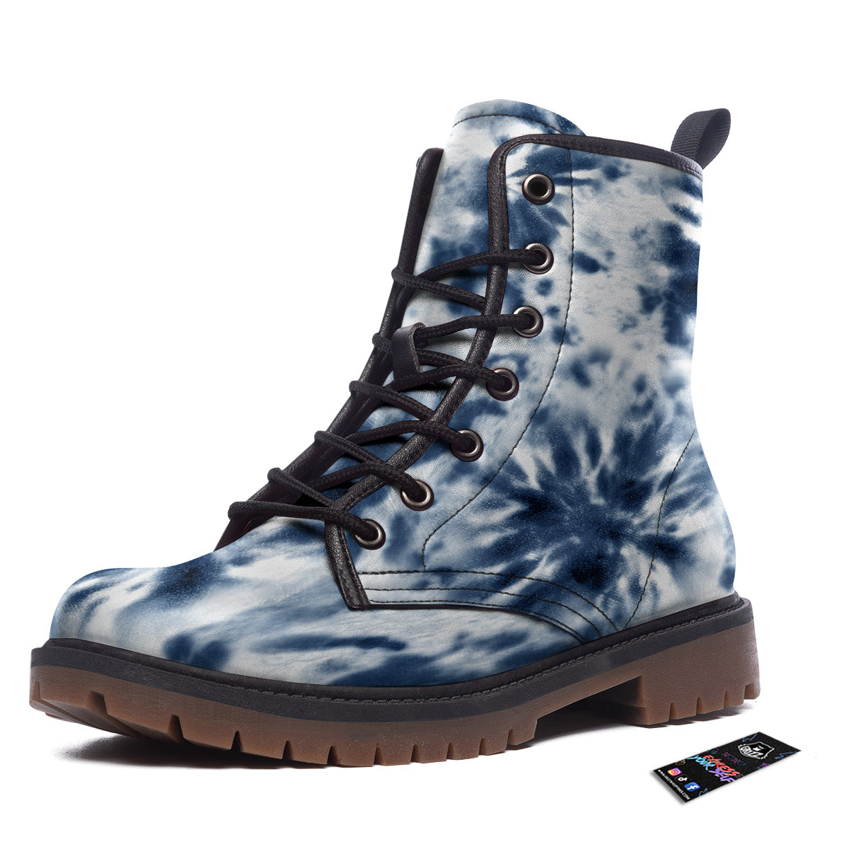 Tie Dye Blue Shibori Print Work Boots-grizzshop