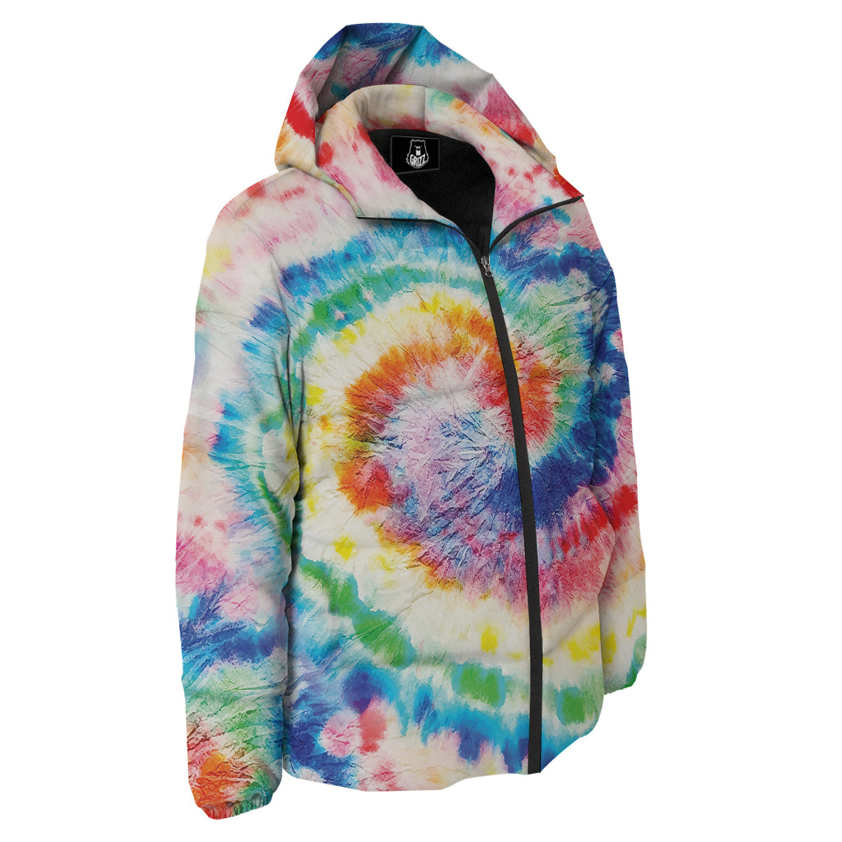 Tie Dye Bright Spiral Print Down Jacket-grizzshop