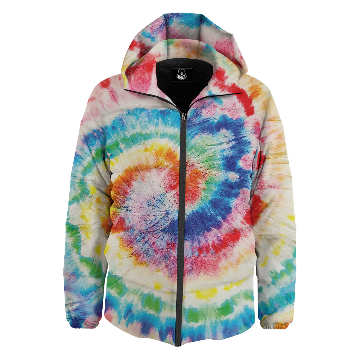 Tie Dye Bright Spiral Print Down Jacket-grizzshop