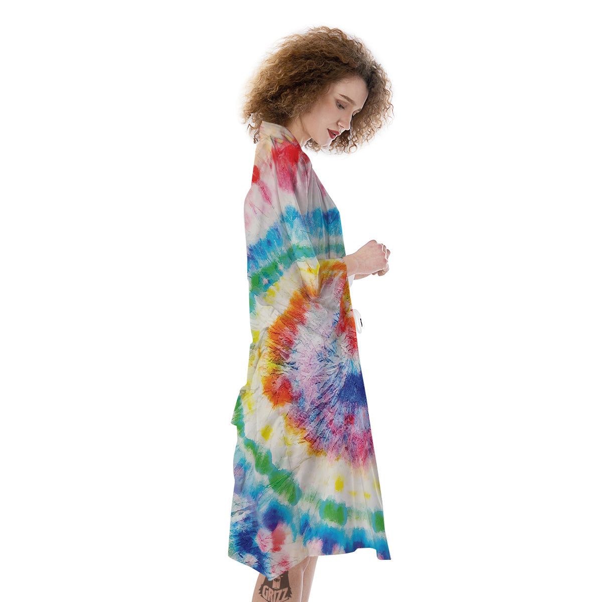 Tie Dye Bright Spiral Print Kimono-grizzshop