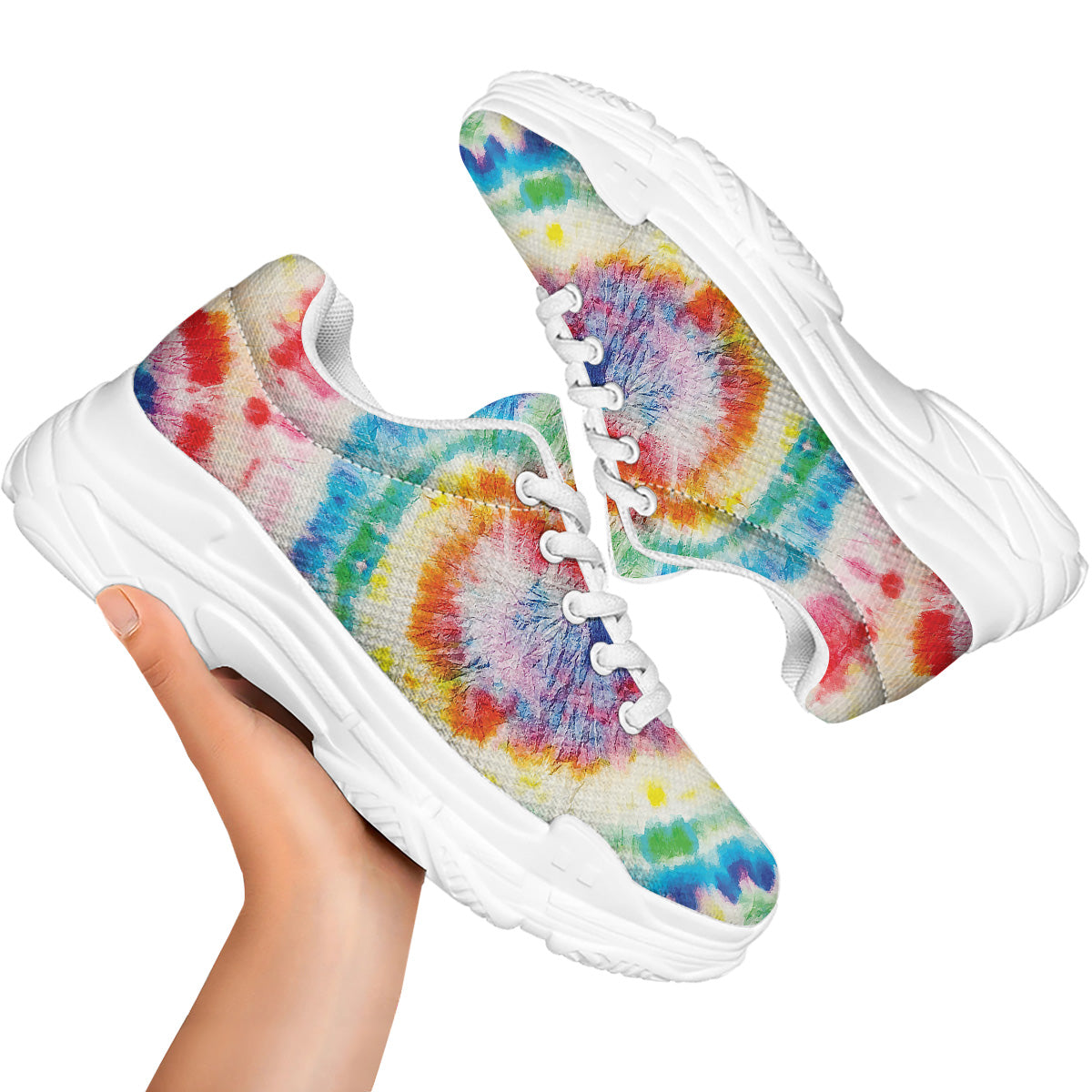Tie Dye Bright Spiral Print White Chunky Shoes-grizzshop